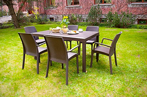 Dmora Giove, rechteckiger, Mehrzweck-Gartentisch in Rattan-Optik, 100% Made in Italy, 150 x 90 x 74 cm, Braun von Dmora