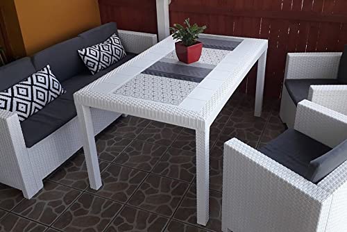 Dmora Giove, rechteckiger, Mehrzweck-Gartentisch in Rattan-Optik, 100% Made in Italy, 150 x 90 x 74 cm, Weiß von Dmora