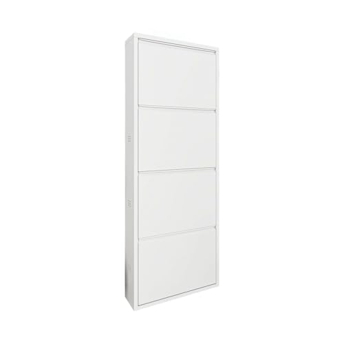 Dmora - Schuhschrank Gonzalo, Schuhregal aus Metall, Mehrzweck-Eingangsgarderobe, Möbel für Schuhe, 50x15h138 cm, Weiß von Dmora