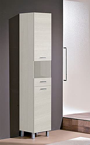 Dmora Hängende Badezimmersäule, Moderner Mehrzweckschrank mit 2 Türen und einer Schublade, Made in Italy, 34x34xh195 cm, Farbe Asche weiß von Dmora