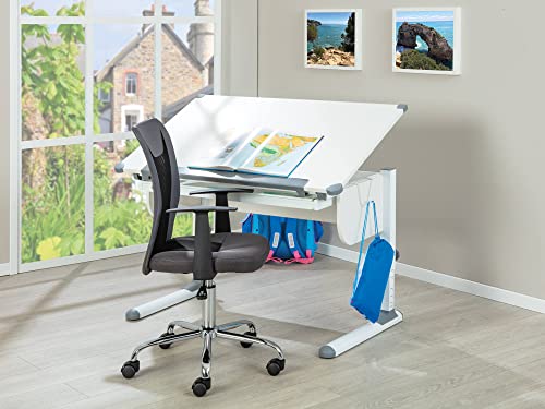 Dmora Höhenverstellbarer Schreibtisch mit kippbarer Ablage, in Weißmetall, 110x68x55-78 cm von Dmora