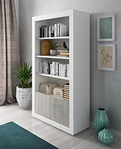 Dmora Hohes Bücherregal mit 4 Regalen und 2 Türen, Regal für Bücher und Dokumente, Büroregal, 105x42h191 cm, Weiß und Zementfarbe Dmora Hohes Bücherregal mit 4 Regalen und 2 Türen, Regal für Bücher und Dokumente, Büroregal, 105x42h191 cm, Weiß und Zementfarbe von Dmora
