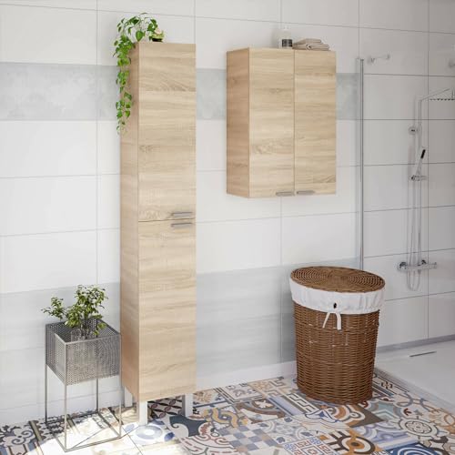 Dmora Hollywood Säulenschrank für Badezimmer mit 2 Türen, Hängeschrank mit 2 Regalen, 30 x 25 x 182 cm, Eiche Dmora Hollywood Säulenschrank für Badezimmer mit 2 Türen, Hängeschrank mit 2 Regalen, 30 x 25 x 182 cm, Eiche von Dmora