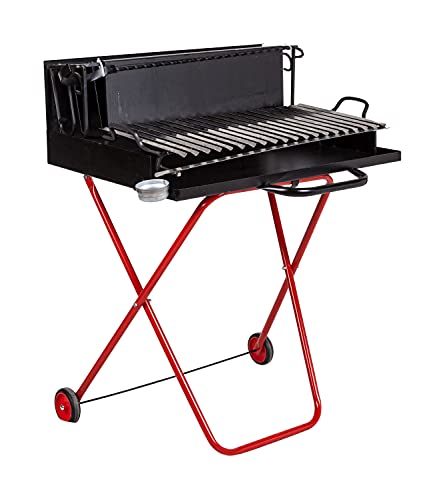 Dmora Holzgrill auf Rädern, Made in Italy, Farbe schwarz und rot, 74 x 55 x h95 cm von Dmora