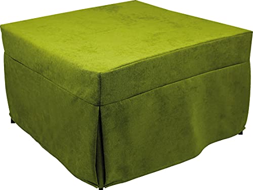 Dmora In ein Einzelbett umwandelbarer Puof, Made in Italy, Klappbett, Pouf aus abnehmbarem, platzsparendem Stoff für das Wohnzimmer, cm 78x78 / 195h45, Grün von Talamo Italia