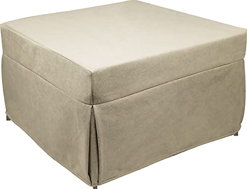 Dmora In ein Einzelbett umwandelbarer Puof, Made in Italy, Klappbett, Pouf mit abnehmbarem, platzsparendem Stoff für das Wohnzimmer, cm 78x78 / 195h45, Beige von Talamo Italia