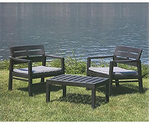 Dmora - Outdoor-Lounge-Set Benevento, Gartengarnitur mit 2 Sesseln und 1 Couchtisch, Innen- und Außensitzgruppe mit Kissen, 100 % Made in Italy, Anthrazit von Dmora