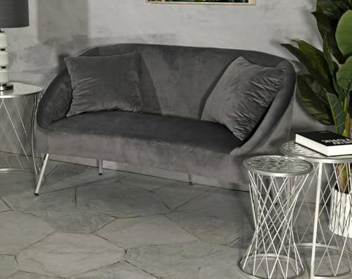 Dmora - 2-Sitzer festes Sofa Javari, lineares Sofa, Sofa für Wohnzimmer, Lineare Stoffstruktur, 137x69 h79 cm, Grau und Silber von Dmora