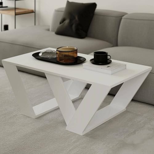 Dmora - Couchtisch Jed, Couchtisch, Zeitschriftenständer für Sofa, Ablage für Wohnzimmer, 110 x 60 x 40 cm, Weiß Dmora - Couchtisch Jed, Couchtisch, Zeitschriftenständer für Sofa, Ablage für Wohnzimmer, 110 x 60 x 40 cm, Weiß von Dmora
