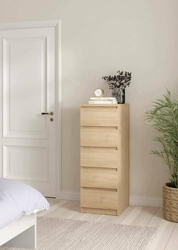Dmora - Kommode Joelle, Mehrzweckkommode, Schlafzimmerkommode, Schrank mit Schubladen, 50x40 h111 cm, helle Eiche von Dmora