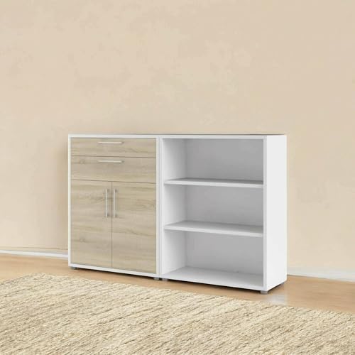 Dmora - Kommode Josepha, Wohnzimmerbuffet, Wohnzimmer-Sideboard, Moderne Küchen-Speisekammer, 178x40 h113 cm, Weiß und Eiche Dmora - Kommode Josepha, Wohnzimmerbuffet, Wohnzimmer-Sideboard, Moderne Küchen-Speisekammer, 178x40 h113 cm, Weiß und Eiche von Dmora
