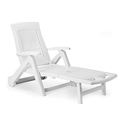 Dmora - Sonnenliege Livorno, verstellbarer Garten-Liegestuhl mit Rollen, Outdoor-Liege, 100 % Made in Italy, 195 x 72 x 101 cm, Weiß von Dmora