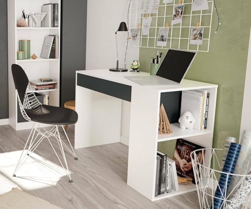 Dmora - Schreibtisch Boise, Wendeschreibtisch mit Schublade, Arbeits- oder Bürotisch für PC, cm 101x50h73, Weiß und Anthrazit von Dmora