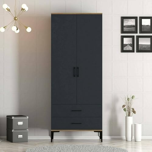 Dmora - Kleiderschrank 2 Türen Naos, Schlafzimmermöbel, Schrank, Garderobe, 80x201h48 cm, Walnuss und Anthrazit Dmora - Kleiderschrank 2 Türen Naos, Schlafzimmermöbel, Schrank, Garderobe, 80x201h48 cm, Walnuss und Anthrazit von Dmora