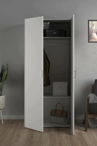 Dmora - Kleiderschrank 2 Türen Sylvie, Schlafzimmermöbel, Schrank, Garderobe, 78x50 h175 cm, Weiß von Dmora