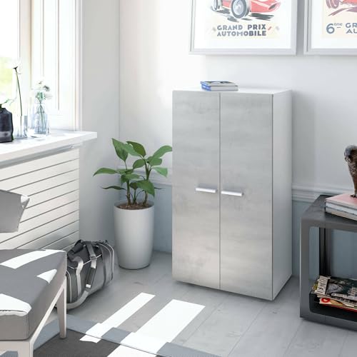 Dmora - 2-türiger Mehrzweckschrank Norwalk, Schuhschrank, Niedriger Schrank mit 6 Regalen, Modernes niedriges Schuhregal, 55x36h103 cm, Weiß und Zement Dmora - 2-türiger Mehrzweckschrank Norwalk, Schuhschrank, Niedriger Schrank mit 6 Regalen, Modernes niedriges Schuhregal, 55x36h103 cm, Weiß und Zement von Dmora