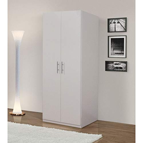 Dmora Kleiderschrank mit 2 Flügeltüren, weiß matt, mit Kleiderstange, Maße 91 x 202 x 53 cm von Dmora