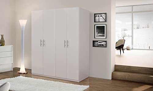 Dmora Kleiderschrank mit 4 Flügeltüren, mattweiß, mit Kleiderrohr, 133 x 53 x 202 cm von Dmora