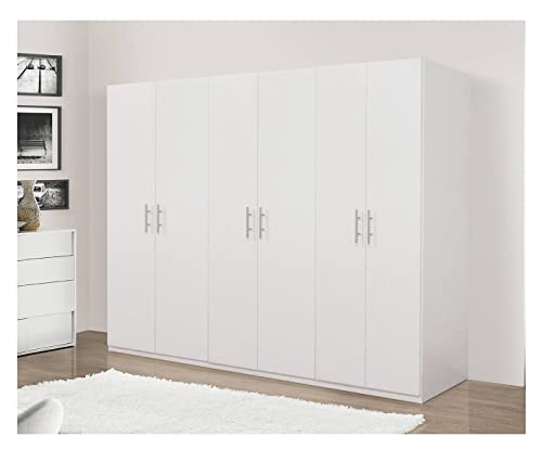 Dmora Kleiderschrank mit 6 Flügeltüren, mattweiß, mit Kleiderrohr, 207 x 53 x 202 cm von Dmora