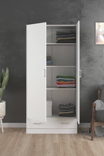 Dmora Kleiderschrank mit Zwei Türen und Einer Schublade, Farbe: Weiß, 79 x 35 x 170 cm Dmora Kleiderschrank mit Zwei Türen und Einer Schublade, Farbe: Weiß, 79 x 35 x 170 cm von Dmora