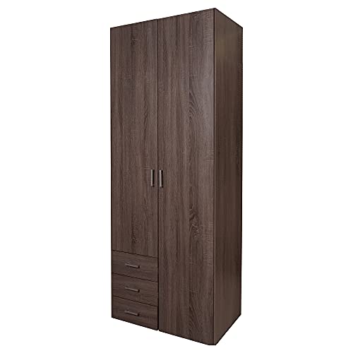 Dmora Kleiderschrank mit zwei Türen und drei Schubladen, Eichenfarbe, 77 x 49 x H200 cm von Dmora