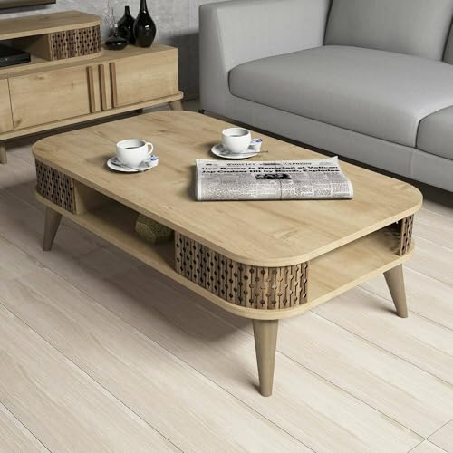 Dmora - Couchtisch Kocab, Couchtisch, Zeitschriftenständer für Sofa, Ablage für Wohnzimmer, 105 x 60 x 35 cm, Eiche Dmora - Couchtisch Kocab, Couchtisch, Zeitschriftenständer für Sofa, Ablage für Wohnzimmer, 105 x 60 x 35 cm, Eiche von Dmora