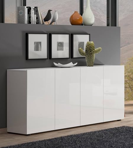 Dmora - Kommode Addis, Wohnzimmerbuffet, Wohnzimmer-Sideboard, Moderne Küchen-Speisekammer, Made in Italy, 180x38h79 cm, Glänzendes Weiß Dmora - Kommode Addis, Wohnzimmerbuffet, Wohnzimmer-Sideboard, Moderne Küchen-Speisekammer, Made in Italy, 180x38h79 cm, Glänzendes Weiß von Dmora