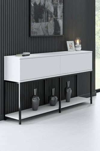 Dmora - Kommode Altair, Wohnzimmerbuffet, Wohnzimmer-Sideboard, Moderne Küchen-Speisekammer, 150x30h80 cm, Weiß und Schwarz von Dmora