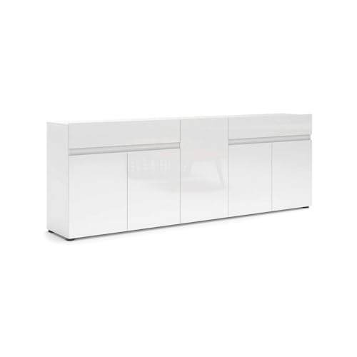 Dmora - Kommode Bethal, Wohnzimmerbuffet, Wohnzimmer-Sideboard, Moderne Küchen-Speisekammer, Made in Italy, 225x38h79 cm, Glänzendes Weiß von Dmora