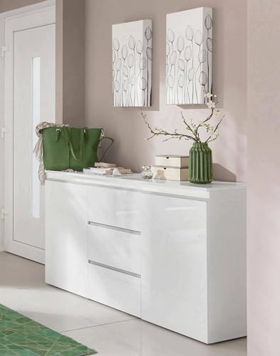 Dmora - Kommode Daniel, Design-Sideboard mit 2 Türen und 3 Schubladen, Wohnzimmer-Buffet, Küchen-Sideboard, 100 % Made in Italy, 150 x 40 x 81 cm, glänzendes Weiß Dmora - Kommode Daniel, Design-Sideboard mit 2 Türen und 3 Schubladen, Wohnzimmer-Buffet, Küchen-Sideboard, 100 % Made in Italy, 150 x 40 x 81 cm, glänzendes Weiß von Dmora