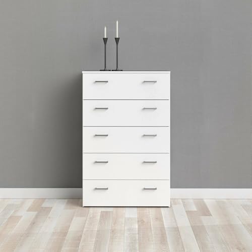 Dmora - Kommode Elise, Mehrzweckkommode, Schlafzimmerkommode, Schrank mit Schubladen, 74x36 h114 cm, Wei? von Dmora