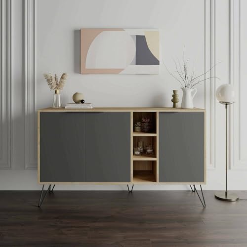 Dmora - Kommode Perseus, Wohnzimmerbuffet, Wohnzimmer-Sideboard, Moderne Küchen-Speisekammer, 142x36h83 cm, Eiche und Anthrazit Dmora - Kommode Perseus, Wohnzimmerbuffet, Wohnzimmer-Sideboard, Moderne Küchen-Speisekammer, 142x36h83 cm, Eiche und Anthrazit von Dmora