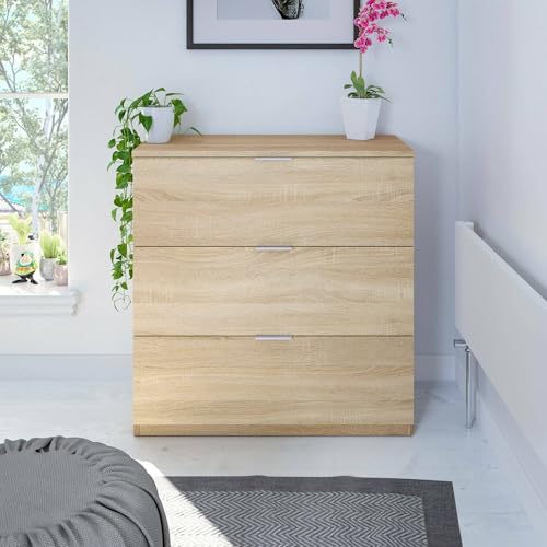 Dmora - Kommode Whittier, Schlafzimmerkommode, Septett mit 3 Schubladen, 77x38h80 cm, Eiche Dmora - Kommode Whittier, Schlafzimmerkommode, Septett mit 3 Schubladen, 77x38h80 cm, Eiche von Dmora