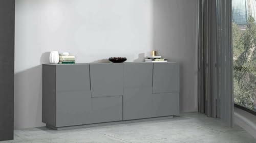 Dmora - Kommode Yago, Wohnzimmer-Buffet, modernes Wohnzimmer-Kommode mit 4 Türen, 200x44x86 cm, Anthrazit von Dmora