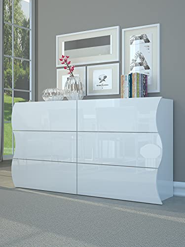 Dmora Kommode aus Wellpappe, Made in Italy, Schrank für Wohn- und Schlafzimmer, Sideboard mit 6 Schubladen, Farbe Weiß glänzend, 155x40h82 cm von Dmora