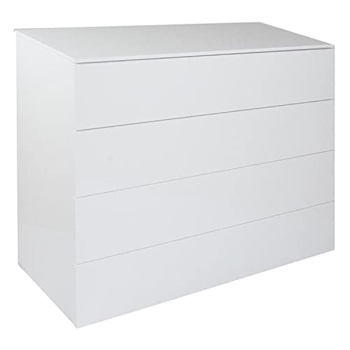 Dmora Kommode mit 4 Schubladen, Moderner Tallboy, Casettiera für Schlafzimmer, 108x44h85 cm, glänzend weiße Farbe von Dmora