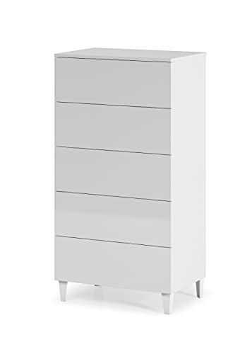 Dmora - Roseville Kommode, Kommode mit 5 Schubladen, Kommode für das Schlafzimmer, moderne Kommode, 61x40h117 cm, Weiß von Dmora