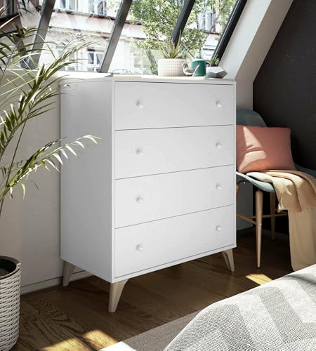 Dmora - Denver Kommode, Kommode mit 4 Schubladen, Kommode für das Schlafzimmer, Moderne Kommode, 78x40h95 cm, Weiß von Dmora