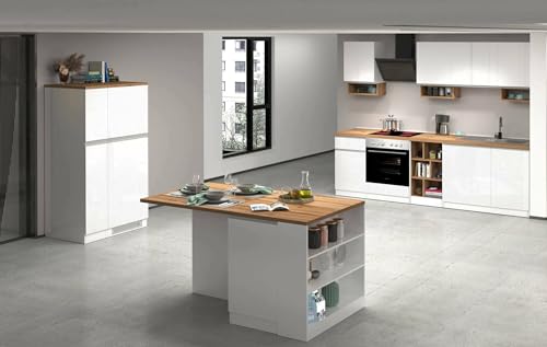 Dmora - Komplette Küche Baptiste, Modulares Küchenset, Modulare Küche mit Mehreren Elementen, 100% Made in Italy, Glänzendes Weiß und Eiche von Dmora