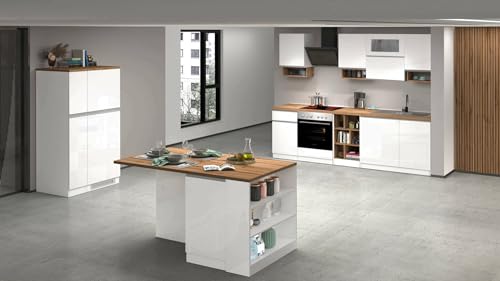 Dmora - Komplette Küche Baptiste, Modulares Küchenset, Modulare Küche mit Mehreren Elementen, 100% Made in Italy, Glänzendes Weiß und Eiche von Dmora