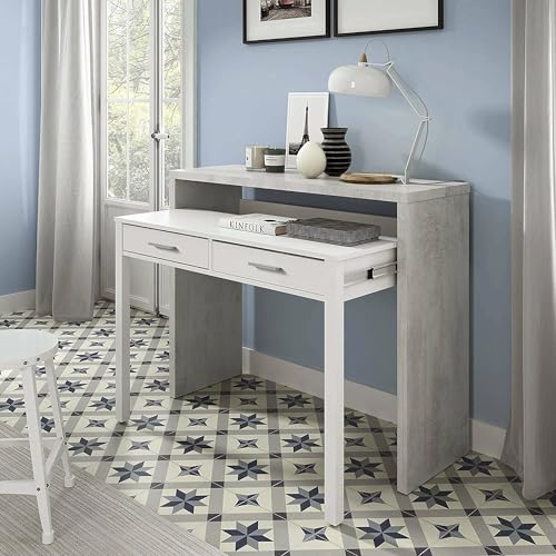 Dmora - Billings Schreibtisch, Schreibtisch mit ausziehbarer Platte, PC-Schreibtisch mit 2 Schubladen, 99 x 36 x 88 cm, Zement und Weiß Dmora - Billings Schreibtisch, Schreibtisch mit ausziehbarer Platte, PC-Schreibtisch mit 2 Schubladen, 99 x 36 x 88 cm, Zement und Weiß von Dmora