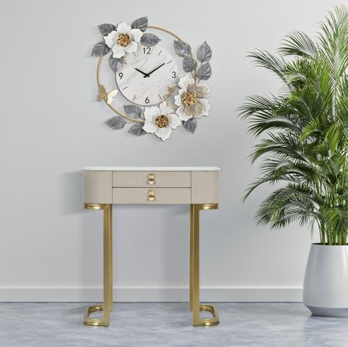 Dmora - Konsolentisch Bolzano, Tisch, Eingangskonsole, Regal, Creme und Gold, 70x40 h80 cm von Dmora