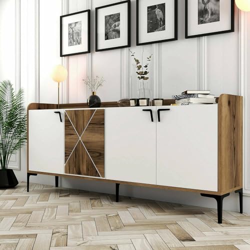 Dmora - Konsolentisch Deneb, Wohnzimmer-Sideboard, niedriger TV-Schrank, ausgestatteter Wandsockel, 180 x 35 h78 cm, Walnuss und Weiß Dmora - Konsolentisch Deneb, Wohnzimmer-Sideboard, niedriger TV-Schrank, ausgestatteter Wandsockel, 180 x 35 h78 cm, Walnuss und Weiß von Dmora