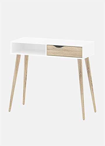 Dmora Konsolentisch mit einer Schublade und einem offenen Fach, Farbe Weiß und Eiche, 103 x 89 x 43 cm von Dmora