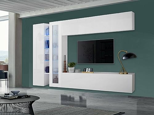 Dmora Konstante Wohnwand mit 4 Türen, Wohnzimmermöbel, Mehrzweck, 100% Made in Italy, 280 x 30 x 180 cm, weiß glänzend von Dmora