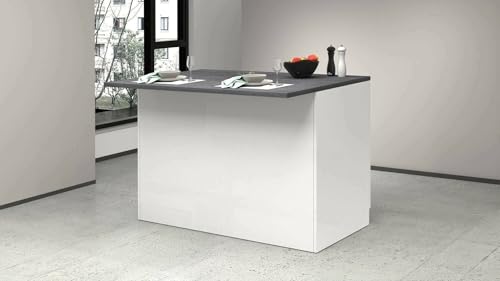 Dmora - Kücheninsel Emmanuel, Mehrzweckschrank, Küchenzeile Schrank, Zusätzlicher Tisch, 100% Made in Italy, 125 x 90 x 90 cm, glänzendes Weiß und Schiefer von Dmora