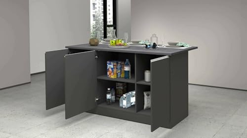 Dmora - Kücheninsel Patrizio, Mehrzweckschrank, Küchenzeile Schrank, Zusätzlicher Tisch, 100% Made in Italy, 155 x 90 x 90 cm, Anthrazit und Schiefer von Dmora