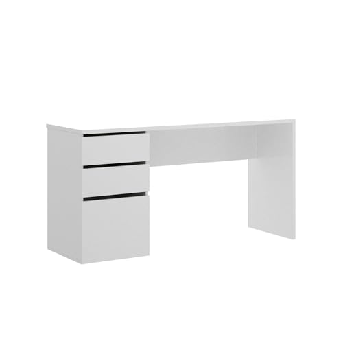 Dmora Lagoni, Mehrzweck-Schreibtisch für Büro oder Kinderzimmer, Linear Studientisch mit 2 Schubladen und 1 Tür, 139 x 60 x 75 cm, Weiß von Dmora
