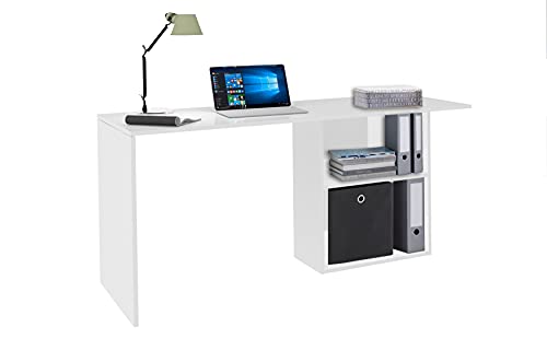 Dmora Linearer Schreibtisch für Büro und Arbeitszimmer mit Regal, Made in Italy, Minimaler Tisch, Schreibtisch für PC, 110x50h75 cm, glänzend weiße Farbe von Dmora