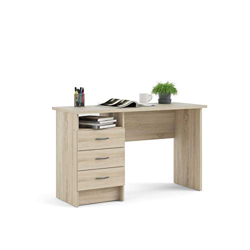 Dmora Linearer Schreibtisch mit drei Schubladen, Eichenfarbe, Maße 120 x 72 x 48 cm von Dmora